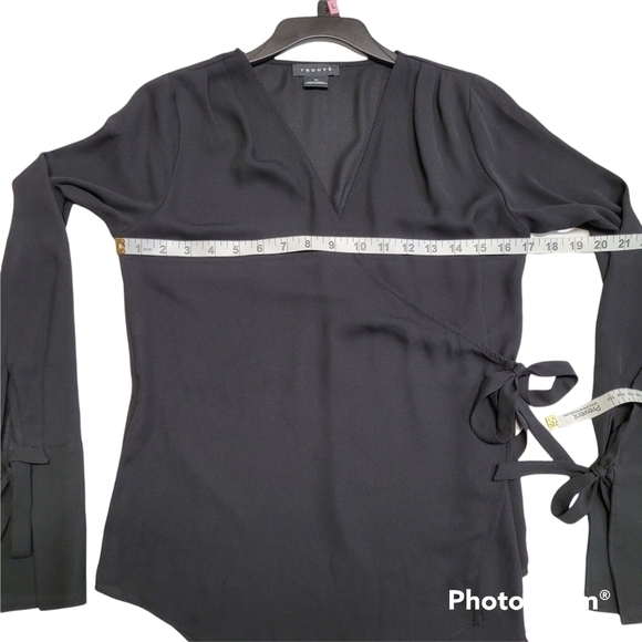 Trouve black sheer long sleeve wrap top - Picture 9 of 10